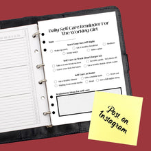 Load image into Gallery viewer, Daily Self Care Reminder Tracker Insert, Mental Health Tracker