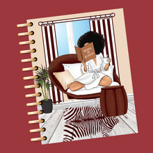 Load image into Gallery viewer, African American Girl Reading and Minding Her Business Planner Cover or Dashboard