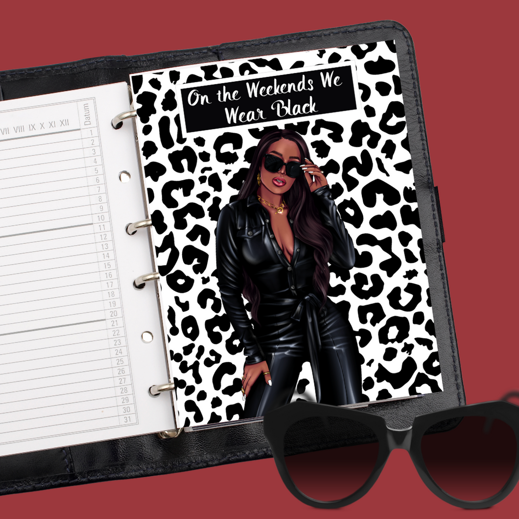 African American Girl and Leopard Print Planner Cover Set or Dashboard, Curvy Girl,